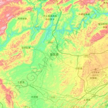 Topografische kaart 普定县, hoogte, reliëf