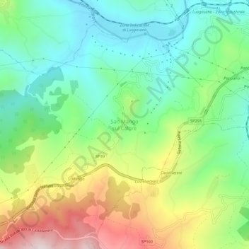Topografische kaart San Mango sul Calore, hoogte, reliëf