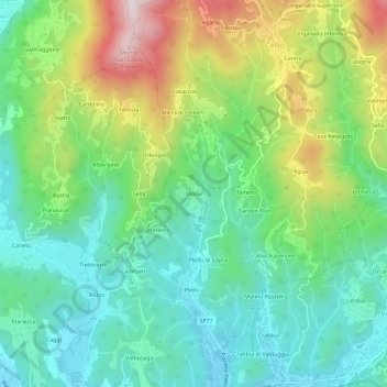 Topografische kaart Mollie, hoogte, reliëf