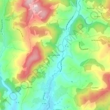 Topografische kaart Tourne Midi, hoogte, reliëf