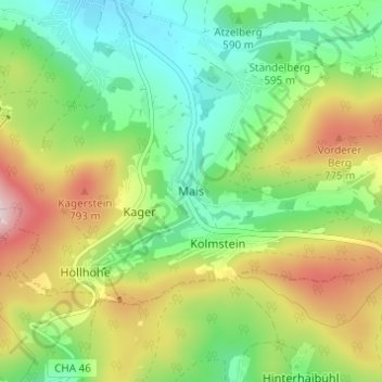 Topografische kaart Mais, hoogte, reliëf
