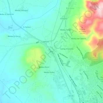 Topografische kaart Sirai, hoogte, reliëf