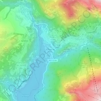 Topografische kaart El Pueyo de Jaca, hoogte, reliëf