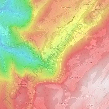 Topografische kaart L'Evalide, hoogte, reliëf