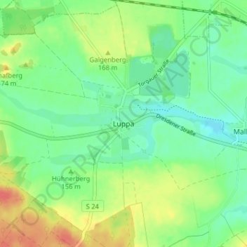 Topografische kaart Luppa, hoogte, reliëf