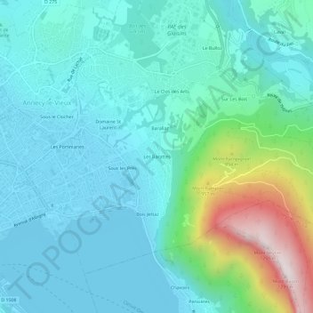 Topografische kaart Les Barattes, hoogte, reliëf