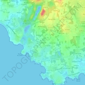 Topografische kaart Kerbistoret, hoogte, reliëf