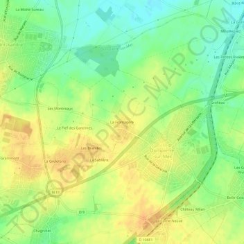 Topografische kaart La Fromagère, hoogte, reliëf