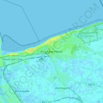 Topografische kaart Knokke-Heist, hoogte, reliëf
