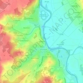 Topografische kaart Val Creuse, hoogte, reliëf