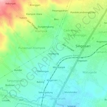 Topografische kaart Kembang, hoogte, reliëf