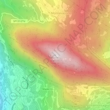 Topografische kaart Monte Calisio, hoogte, reliëf