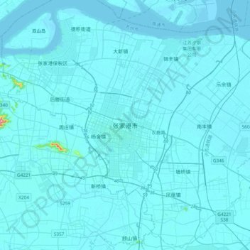 Topografische kaart 张家港市, hoogte, reliëf