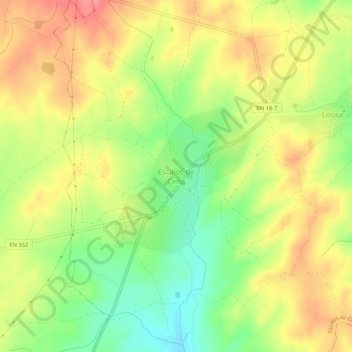 Topografische kaart Escalos de Cima, hoogte, reliëf