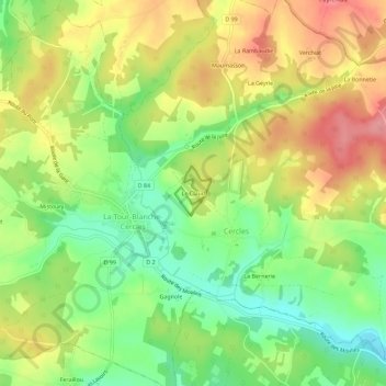 Topografische kaart Le Claud, hoogte, reliëf