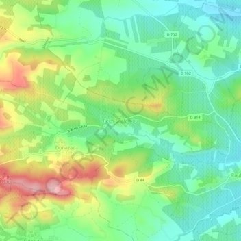 Topografische kaart Pech-Saalamou, hoogte, reliëf