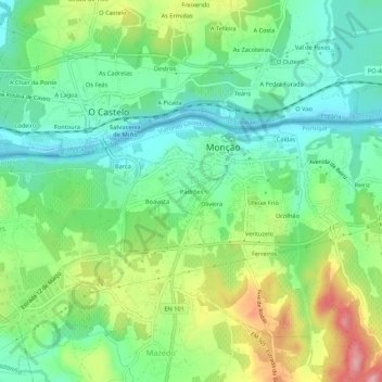 Topografische kaart Padrões, hoogte, reliëf