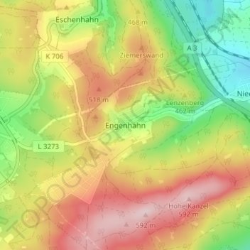Topografische kaart Engenhahn, hoogte, reliëf