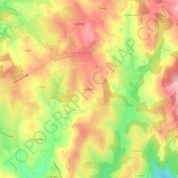 Topografische kaart Le Mons, hoogte, reliëf