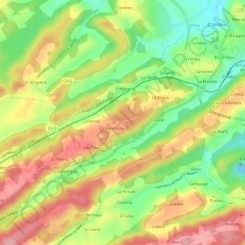 Topografische kaart Llaneces, hoogte, reliëf
