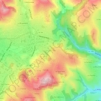 Topografische kaart La Calaminière, hoogte, reliëf
