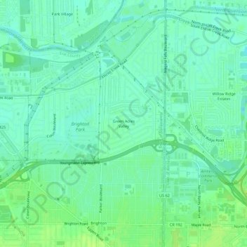 Topografische kaart Green Acres Valley, hoogte, reliëf