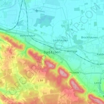 Topografische kaart Bad Essen, hoogte, reliëf