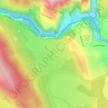 Topografische kaart Les Cavaliers, hoogte, reliëf