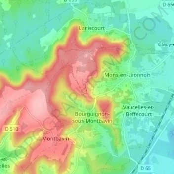 Topografische kaart Les Creuttes, hoogte, reliëf