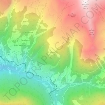 Topografische kaart Pirigen, hoogte, reliëf