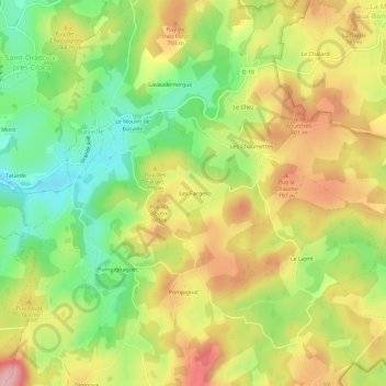 Topografische kaart Les Farges, hoogte, reliëf