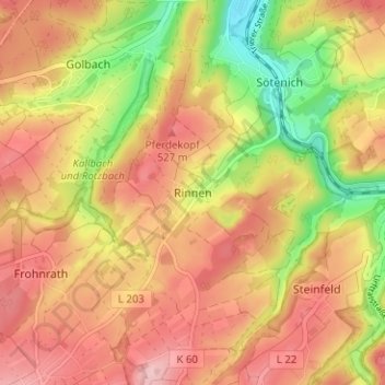 Topografische kaart Rinnen, hoogte, reliëf