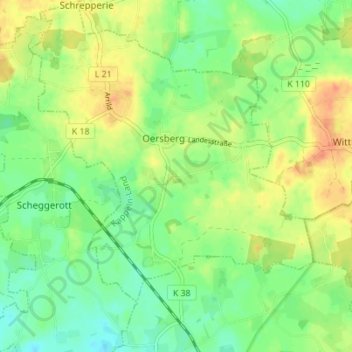 Topografische kaart Töstrup, hoogte, reliëf