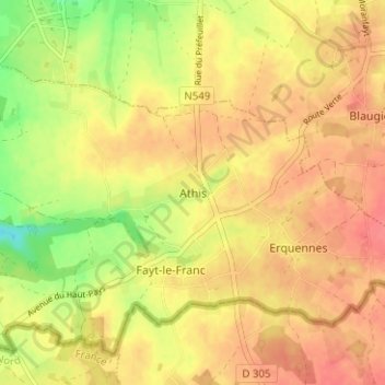 Topografische kaart Athis, hoogte, reliëf