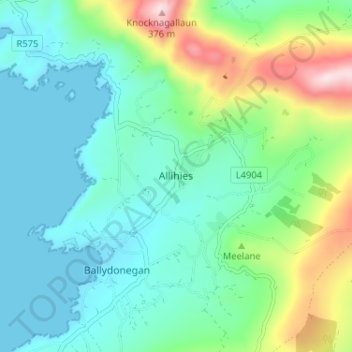 Topografische kaart Allihies, hoogte, reliëf