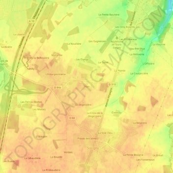 Topografische kaart Thais, hoogte, reliëf
