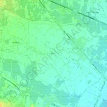 Topografische kaart Piuvica, hoogte, reliëf