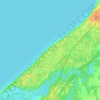Topografische kaart Gordon Beach, hoogte, reliëf