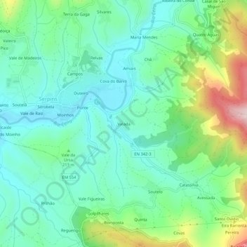 Topografische kaart Valada, hoogte, reliëf