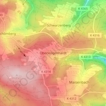 Topografische kaart Oberlengenhardt, hoogte, reliëf