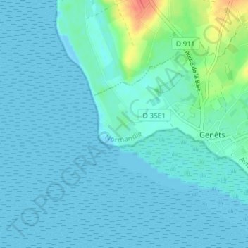 Topografische kaart Le Bec d'Andaine, hoogte, reliëf