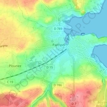 Topografische kaart Biliou, hoogte, reliëf