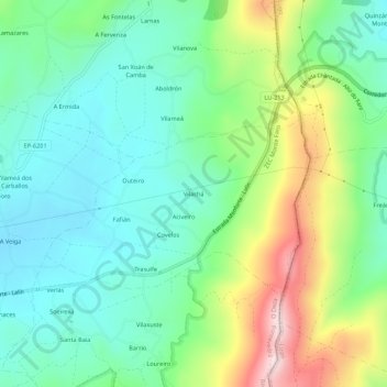 Topografische kaart Vilachá, hoogte, reliëf