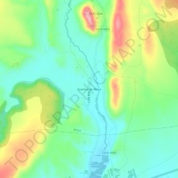 Topografische kaart Huertos de Moya, hoogte, reliëf