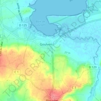 Topografische kaart Gouerven, hoogte, reliëf