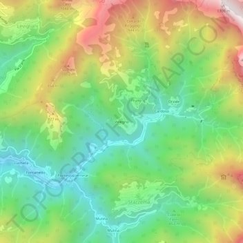 Topografische kaart Volegno, hoogte, reliëf