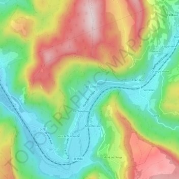 Topografische kaart Les Combes, hoogte, reliëf
