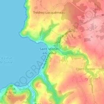 Topografische kaart Lan Gily, hoogte, reliëf