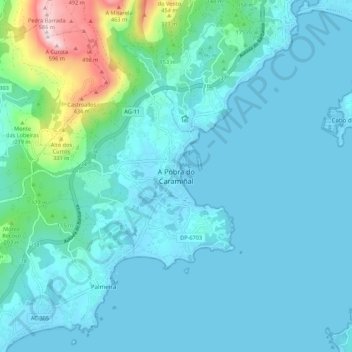 Topografische kaart A Pobra do Caramiñal, hoogte, reliëf