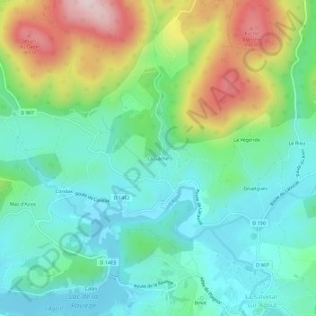 Topografische kaart La Gâche, hoogte, reliëf